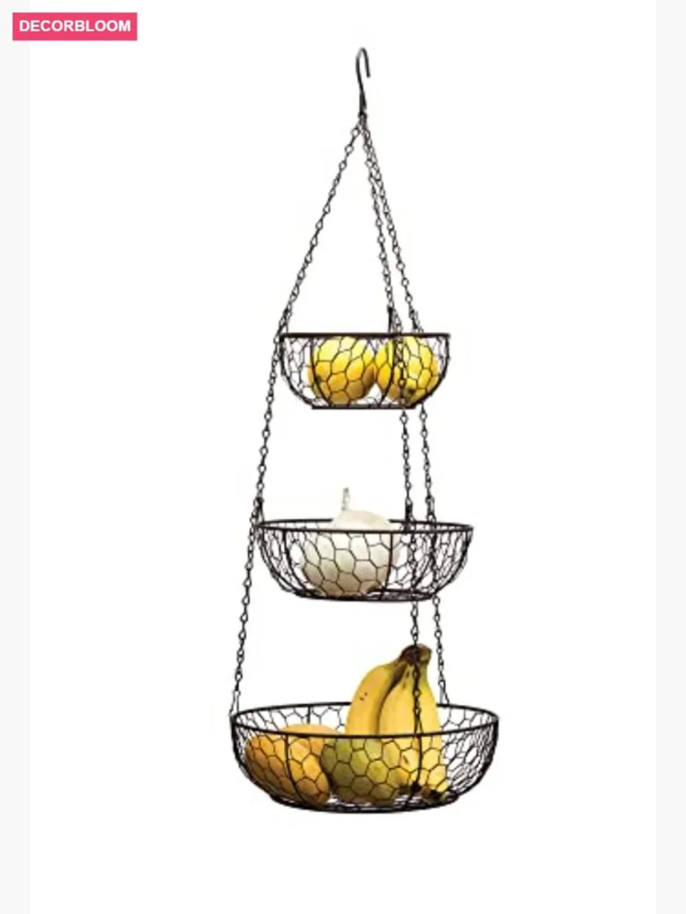 3-Tier Hanging Storage Baskets - Kitchen Organizer - Woven Steel Wire